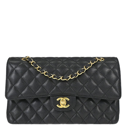 Chanel Black Caviar Skin Medium Classic Double Flap Shoulder Bag