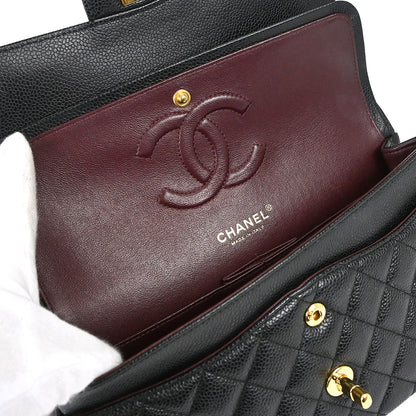 Chanel Black Caviar Skin Medium Classic Double Flap Shoulder Bag