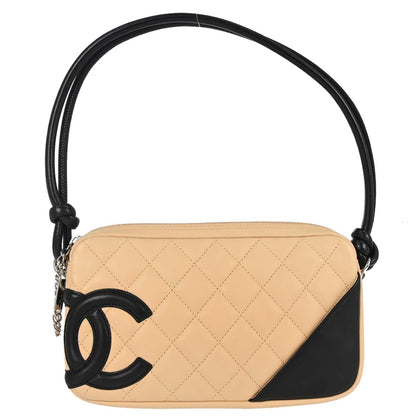 Chanel 2005-2006 Beige Black Calfskin Cambon Ligne Handbag