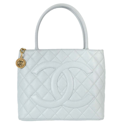 Chanel 2002-2003 Light Blue Caviar Skin Medallion Tote Handbag