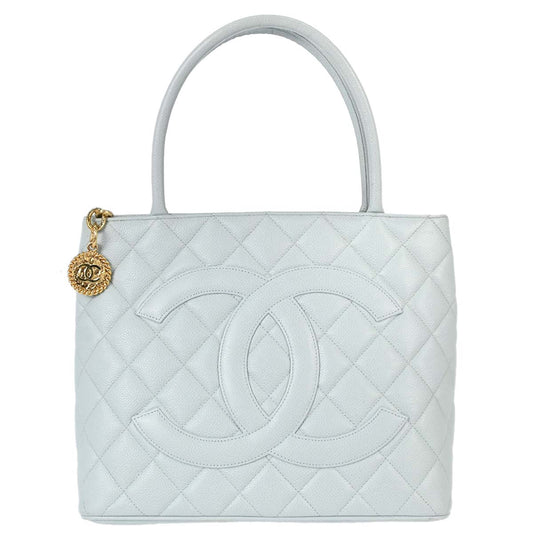 Chanel 2002-2003 Light Blue Caviar Skin Medallion Tote Handbag