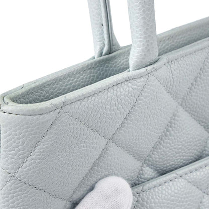 Chanel 2002-2003 Light Blue Caviar Skin Medallion Tote Handbag
