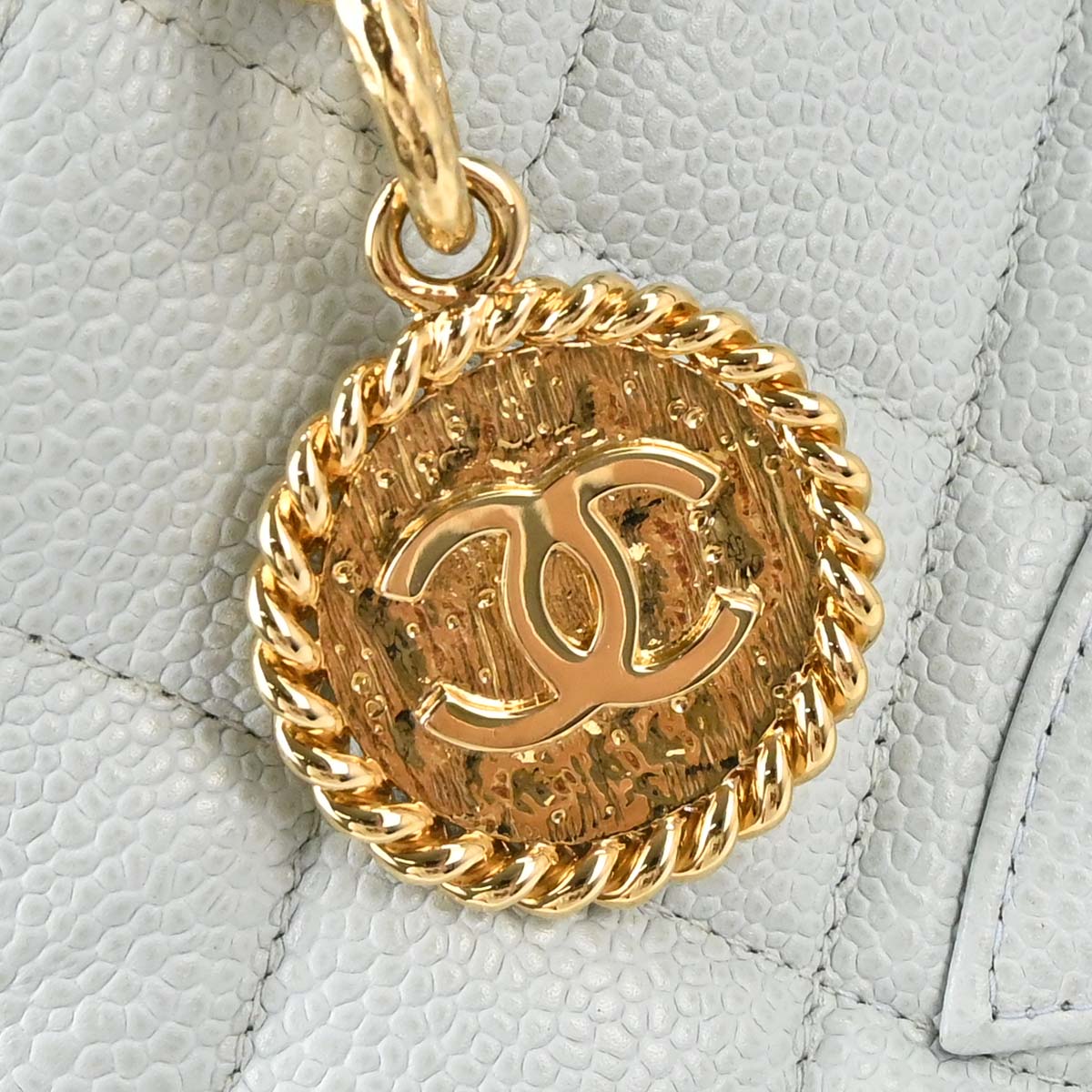 Chanel 2002-2003 Light Blue Caviar Skin Medallion Tote Handbag