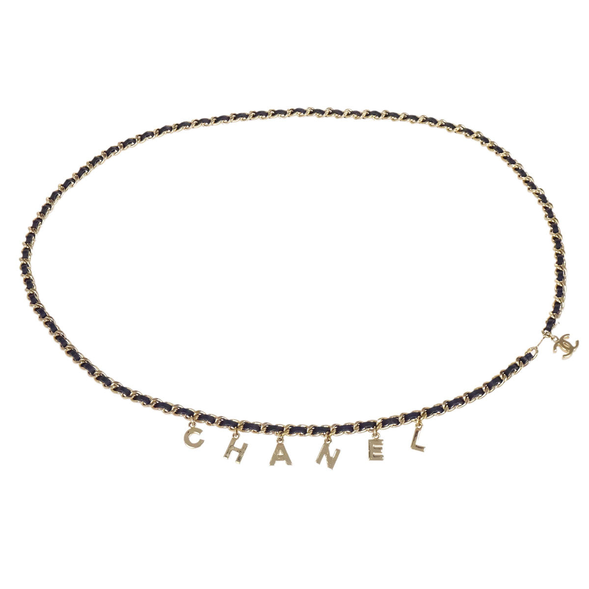Chanel Logo Chain Belt Gold Black 05V Small Good