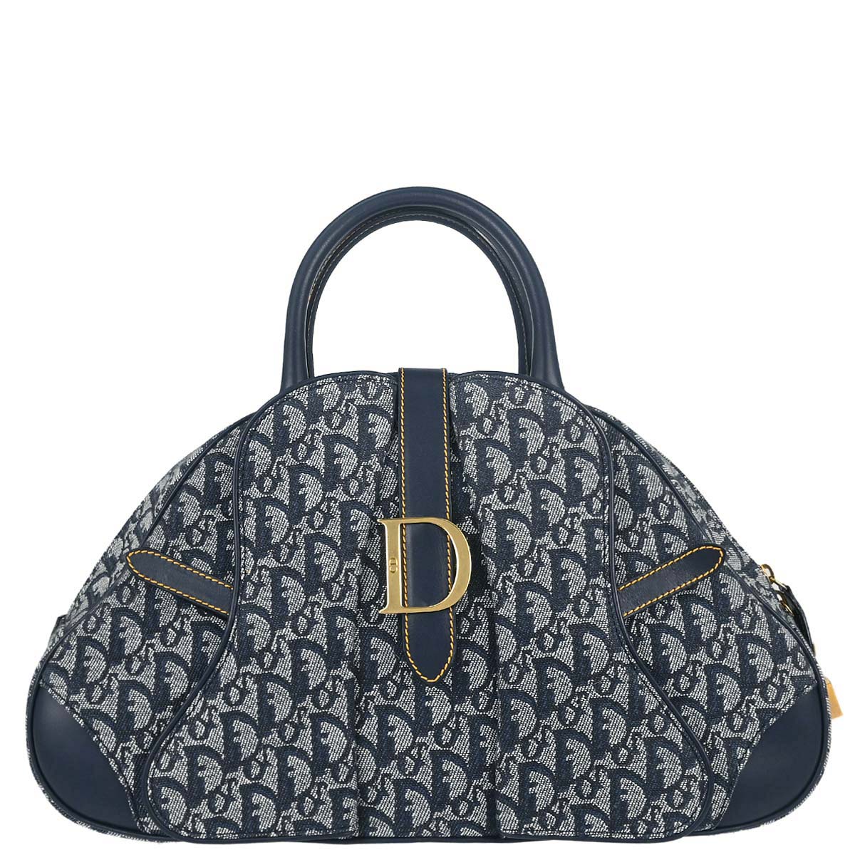 Christian Dior Navy Canvas Trotter Double Saddle Handbag