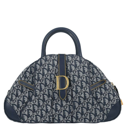 Christian Dior Navy Canvas Trotter Double Saddle Handbag