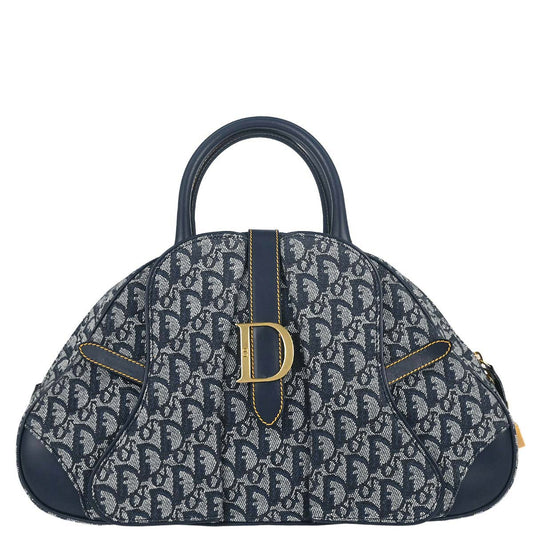 Christian Dior Navy Canvas Trotter Double Saddle Handbag