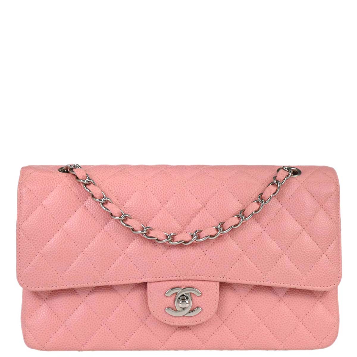 Chanel 2005-2006 Pink Caviar Skin Medium Classic Double Flap Shoulder Bag