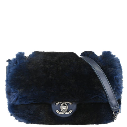 Chanel 2015-2016 Navy Rabbit Fur Shoulder Bag