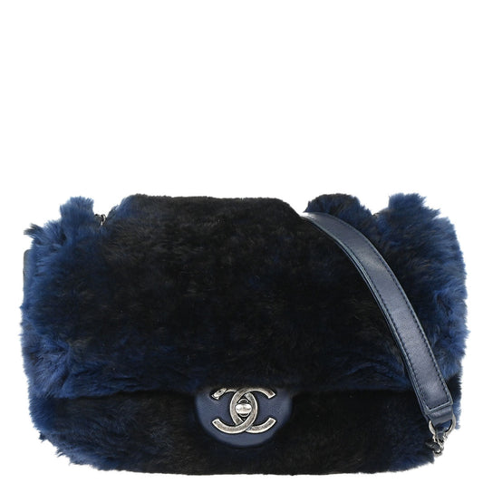 Chanel 2015-2016 Navy Rabbit Fur Shoulder Bag