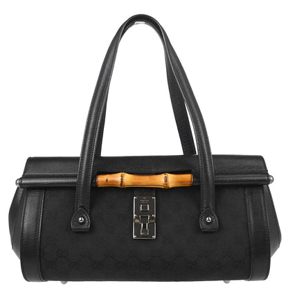 Gucci Black GG Canvas Bamboo Handbag