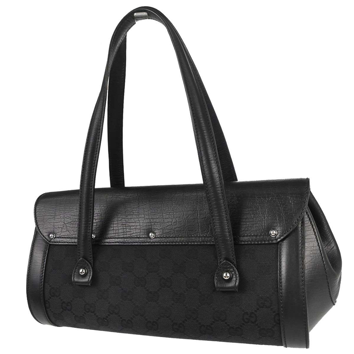 Gucci Black GG Canvas Bamboo Handbag