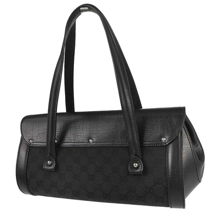 Gucci Black GG Canvas Bamboo Handbag
