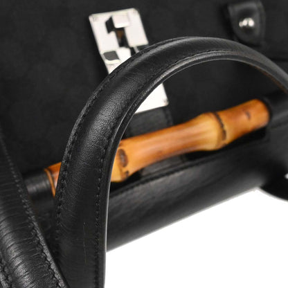 Gucci Black GG Canvas Bamboo Handbag