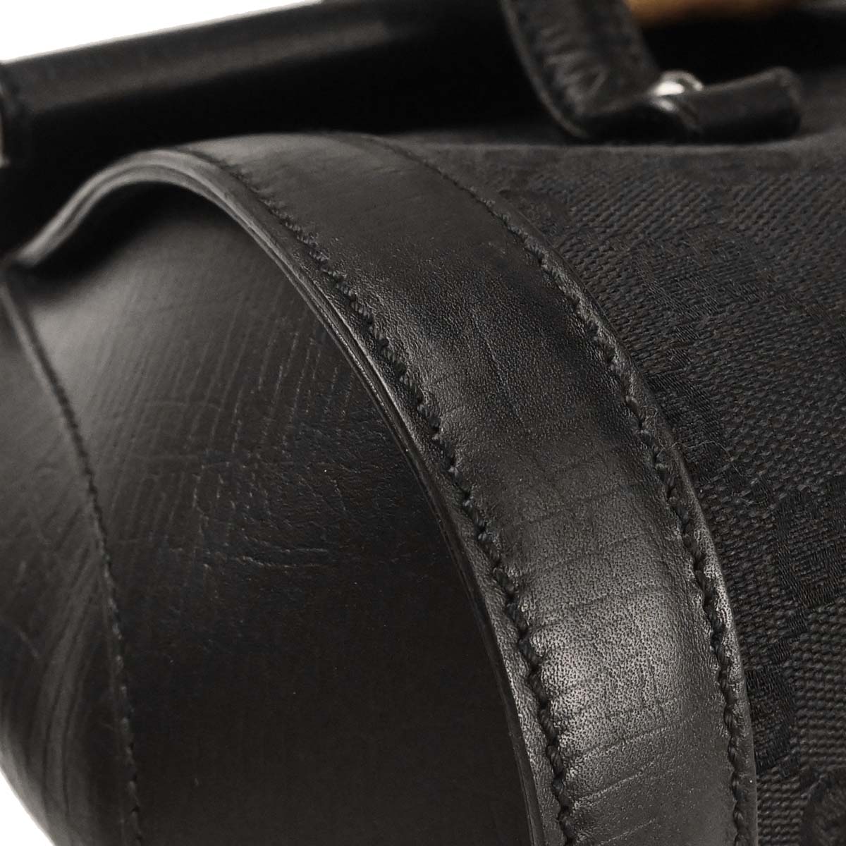 Gucci Black GG Canvas Bamboo Handbag