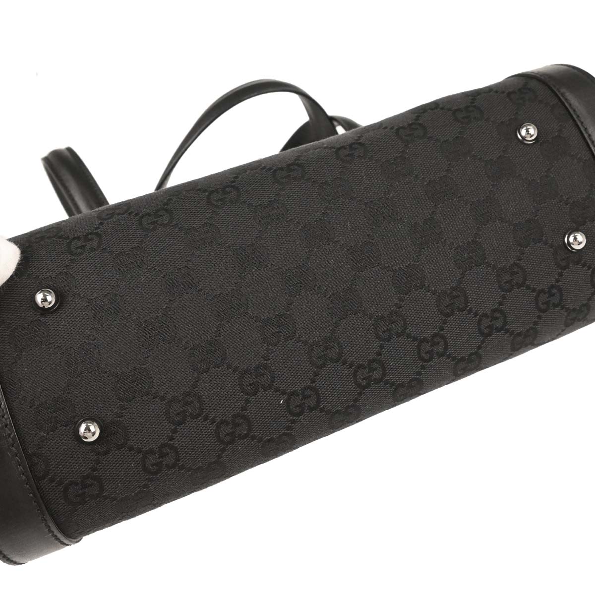 Gucci Black GG Canvas Bamboo Handbag