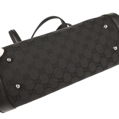 Gucci Black GG Canvas Bamboo Handbag