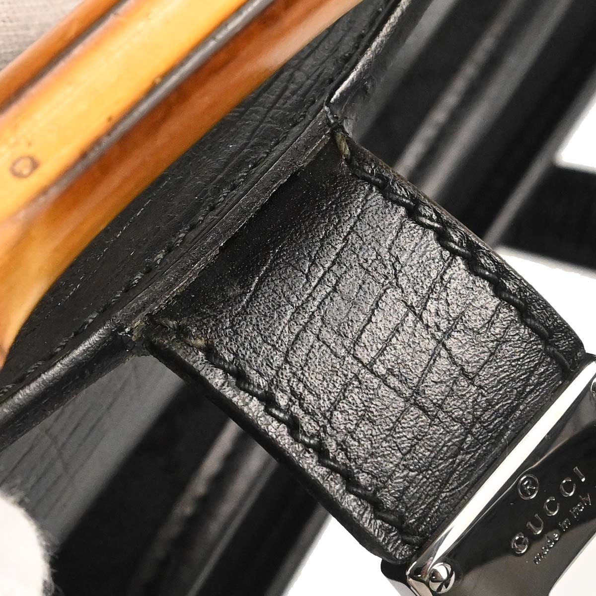 Gucci Black GG Canvas Bamboo Handbag
