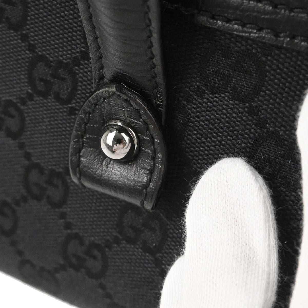Gucci Black GG Canvas Bamboo Handbag