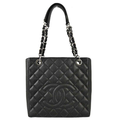 Chanel 2009-2010 Black Caviar Skin Petite Shopping Tote PST Chain Handbag