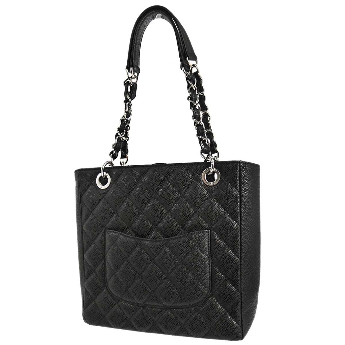 Chanel 2009-2010 Black Caviar Skin Petite Shopping Tote PST Chain Handbag