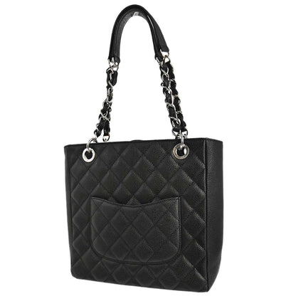 Chanel 2009-2010 Black Caviar Skin Petite Shopping Tote PST Chain Handbag