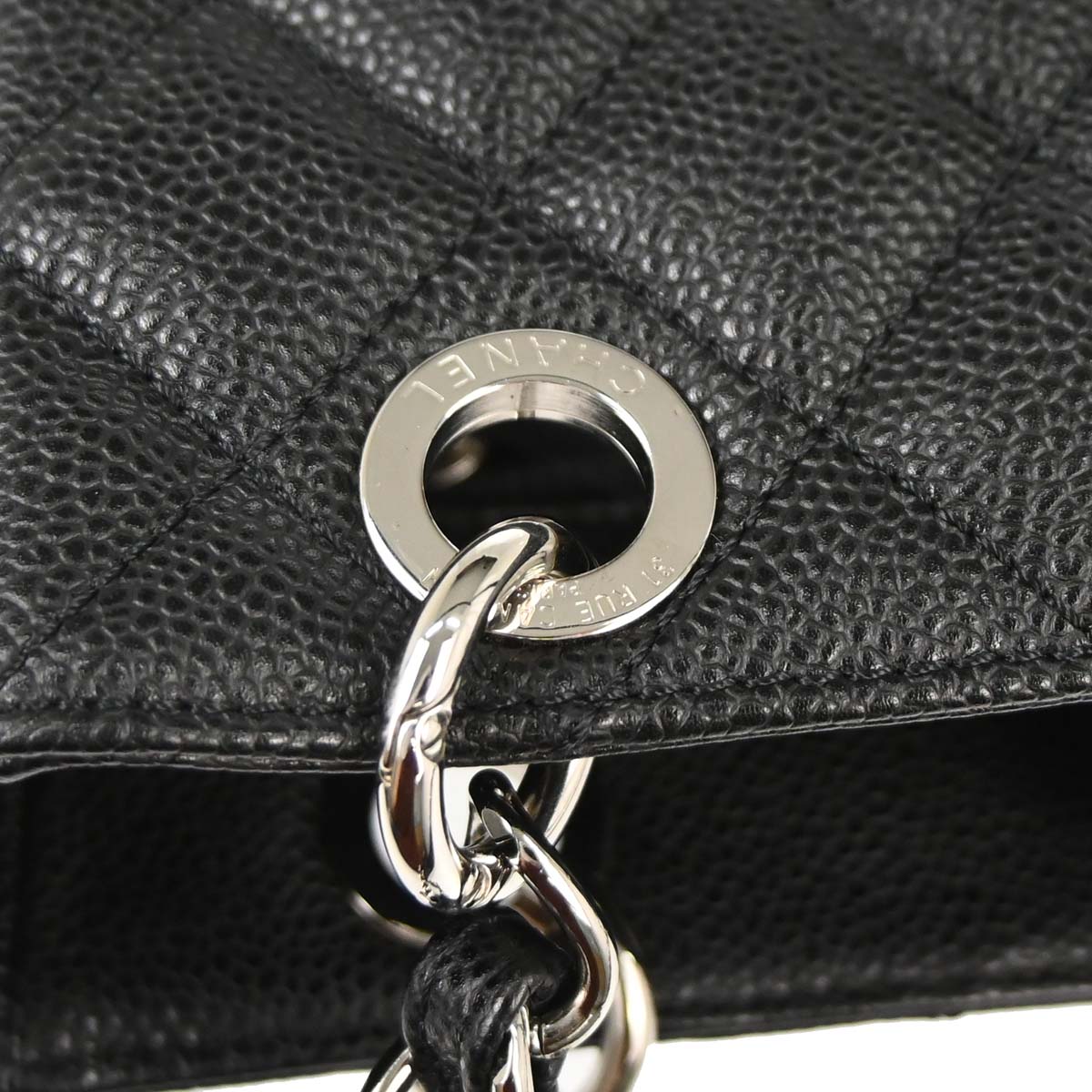 Chanel 2009-2010 Black Caviar Skin Petite Shopping Tote PST Chain Handbag
