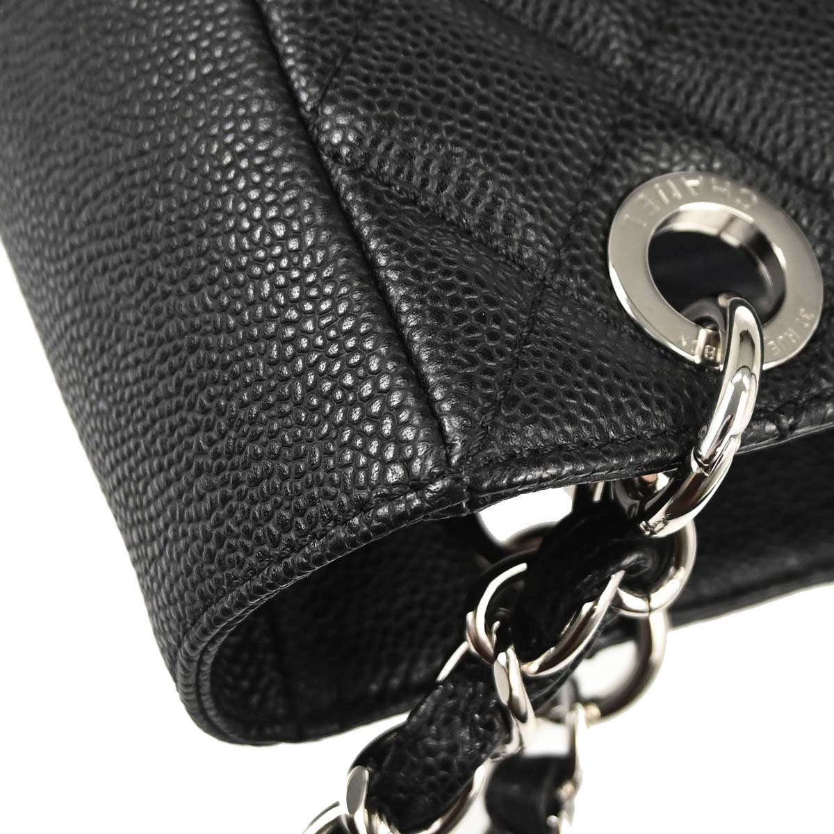 Chanel 2009-2010 Black Caviar Skin Petite Shopping Tote PST Chain Handbag