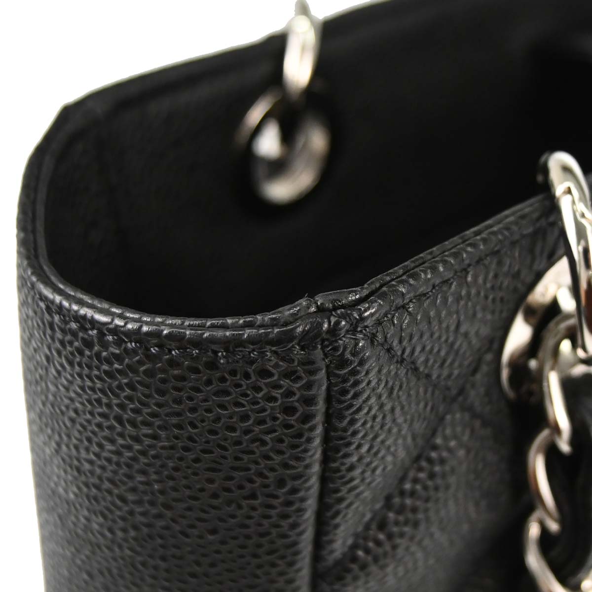 Chanel 2009-2010 Black Caviar Skin Petite Shopping Tote PST Chain Handbag