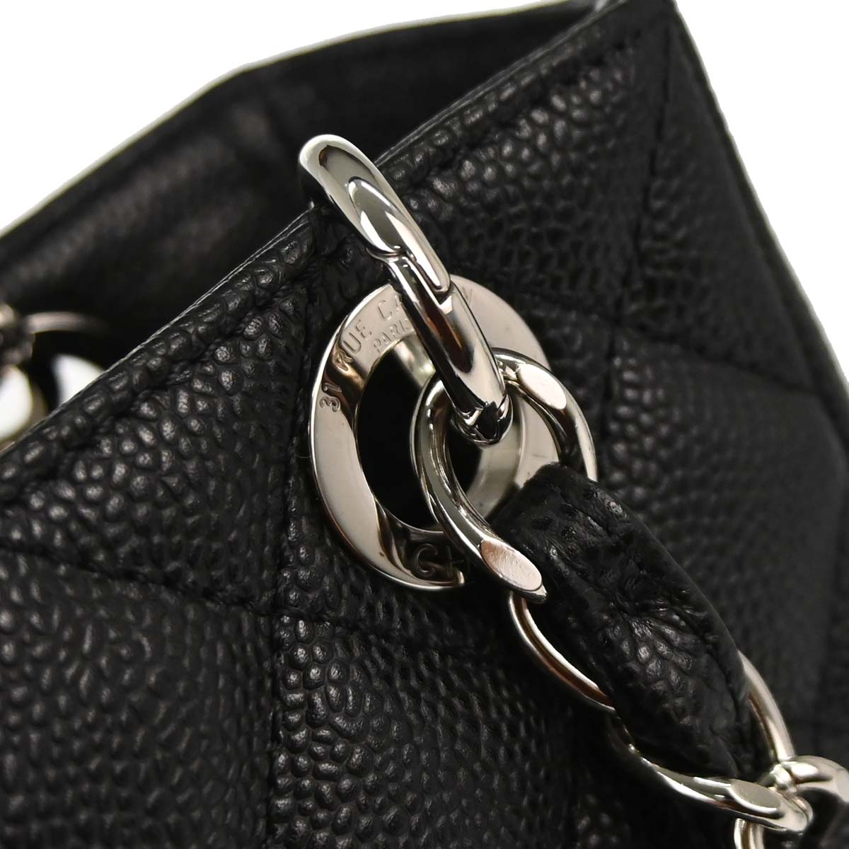 Chanel 2009-2010 Black Caviar Skin Petite Shopping Tote PST Chain Handbag