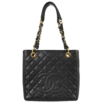 Chanel 2010-2011 Black Caviar Skin Petite Shopping Tote PST Chain Handbag