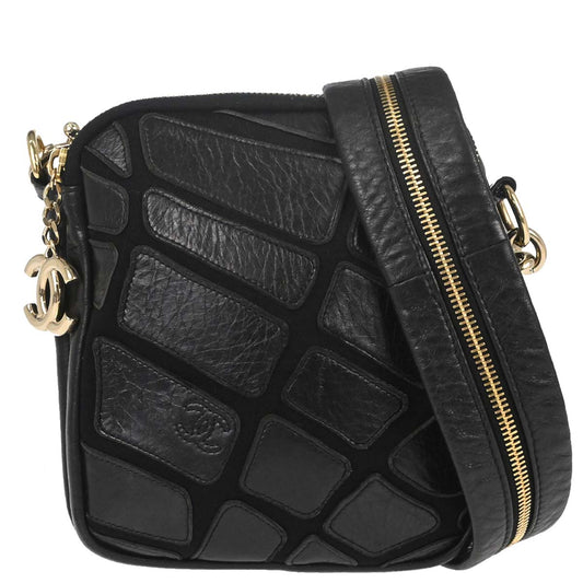 Chanel 2008-2009 Black Lambskin Jersey Scales Shoulder Bag