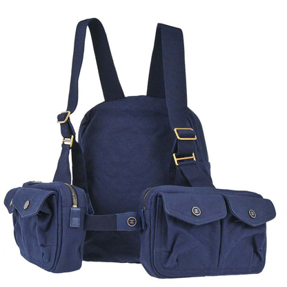 Chanel Navy Canvas Double Waist Bag Backpack
