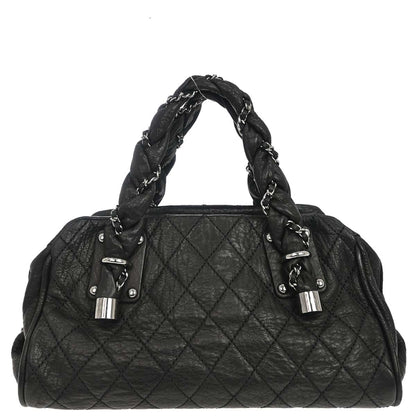 Chanel 2006-2008 Black Deerskin Lady Braid Bowler Bag Handbag
