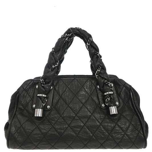 Chanel 2006-2008 Black Deerskin Lady Braid Bowler Bag Handbag