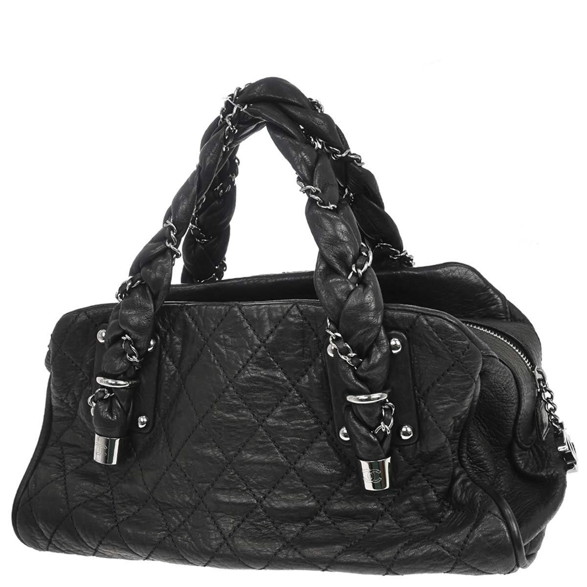 Chanel 2006-2008 Black Deerskin Lady Braid Bowler Bag Handbag