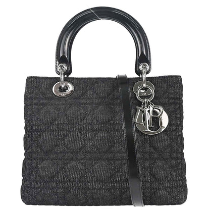 Christian Dior Black Denim Lady Dior Cannage 2way Shoulder Handbag
