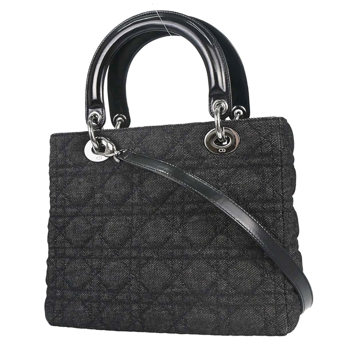 Christian Dior Black Denim Lady Dior Cannage 2way Shoulder Handbag
