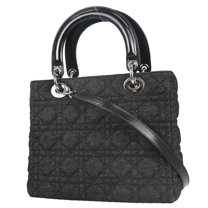 Christian Dior Black Denim Lady Dior Cannage 2way Shoulder Handbag