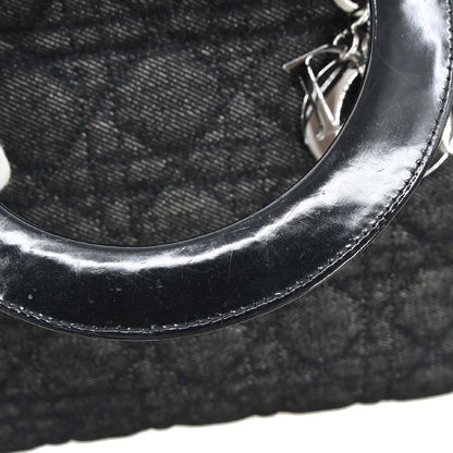 Christian Dior Black Denim Lady Dior Cannage 2way Shoulder Handbag