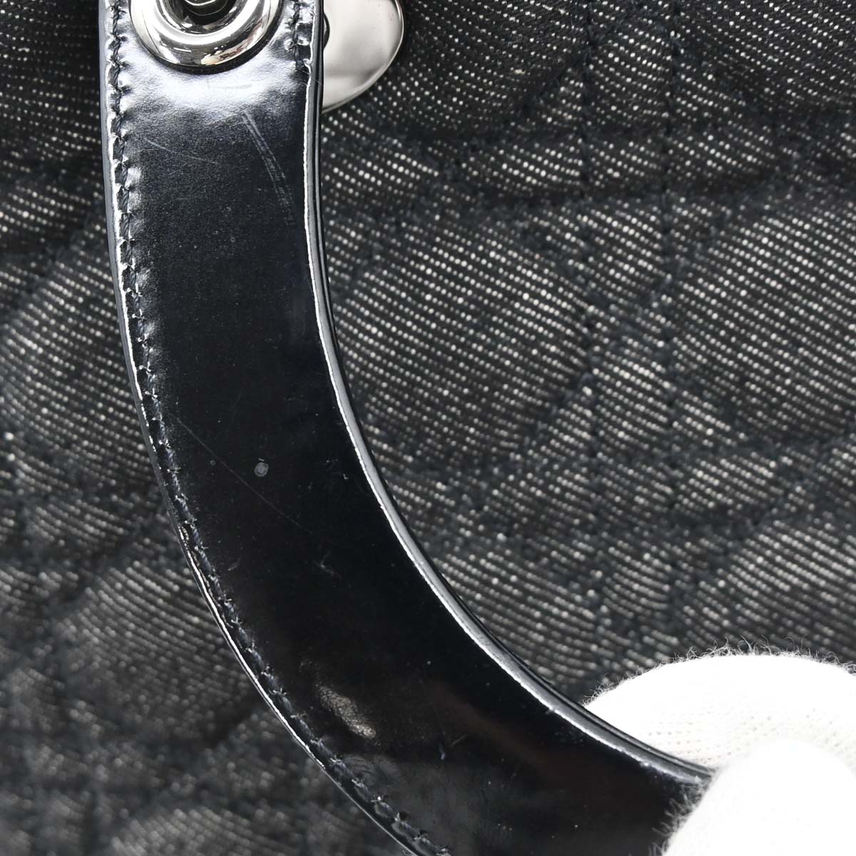Christian Dior Black Denim Lady Dior Cannage 2way Shoulder Handbag