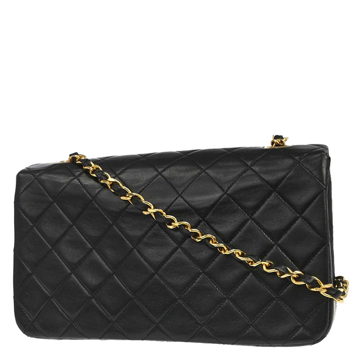 Chanel 1989-1991 Black Lambskin Turnlock Small Full Flap Shoulder Bag