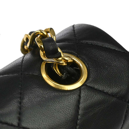 Chanel 1989-1991 Black Lambskin Turnlock Small Full Flap Shoulder Bag
