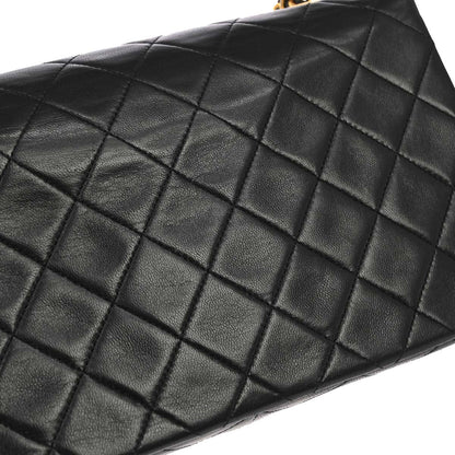 Chanel 1989-1991 Black Lambskin Turnlock Small Full Flap Shoulder Bag