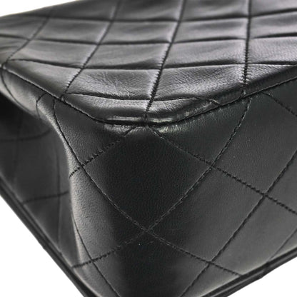 Chanel 1989-1991 Black Lambskin Turnlock Small Full Flap Shoulder Bag
