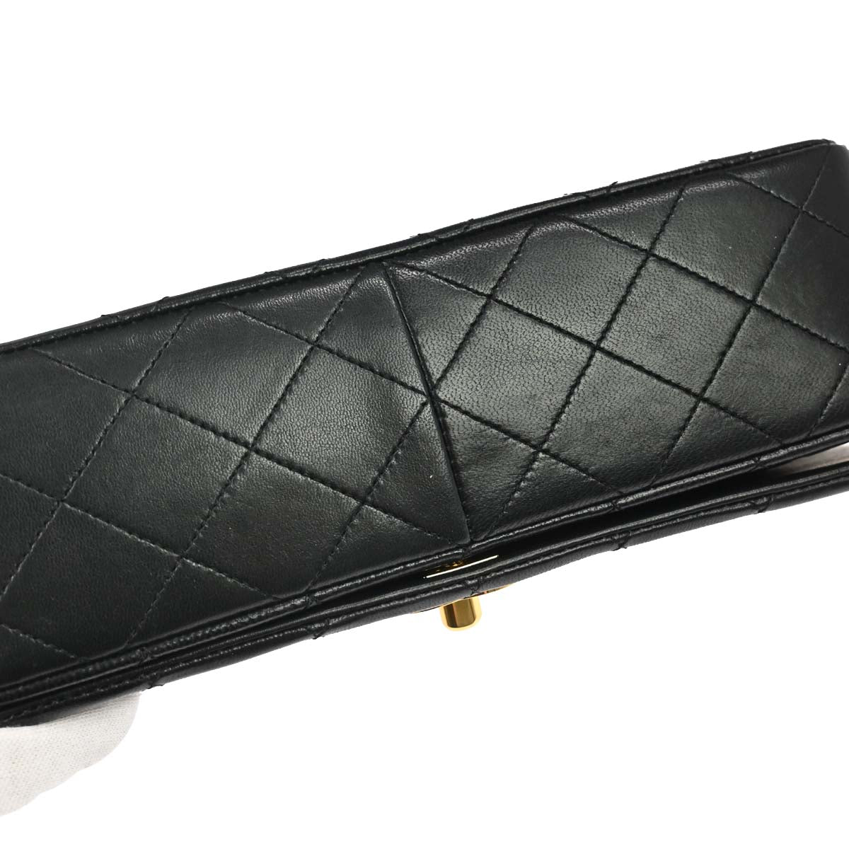 Chanel 1989-1991 Black Lambskin Turnlock Small Full Flap Shoulder Bag