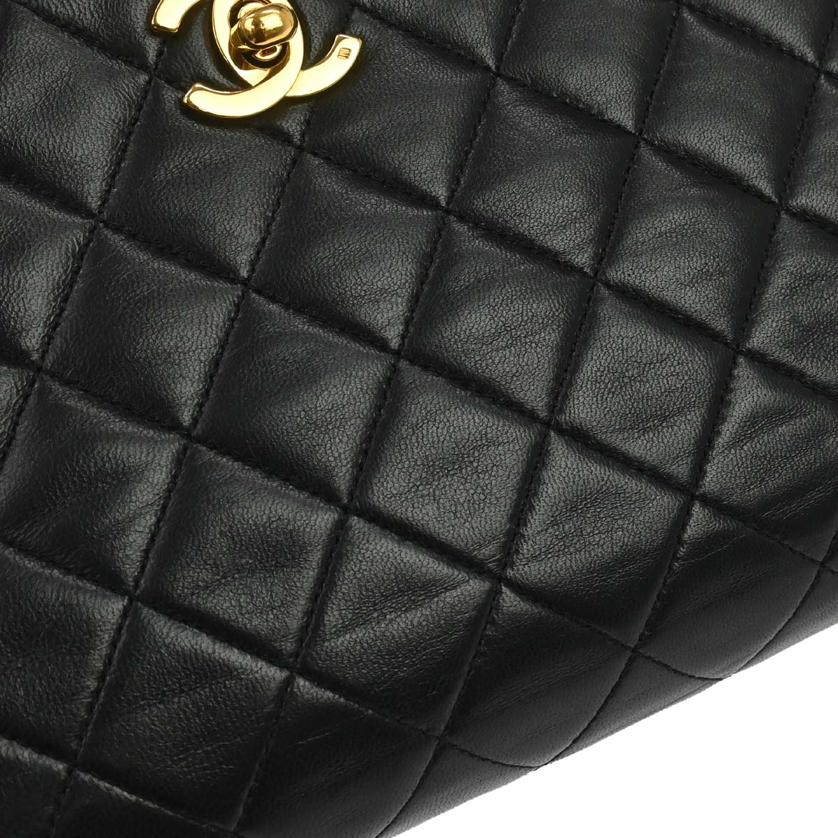Chanel 1989-1991 Black Lambskin Turnlock Small Full Flap Shoulder Bag