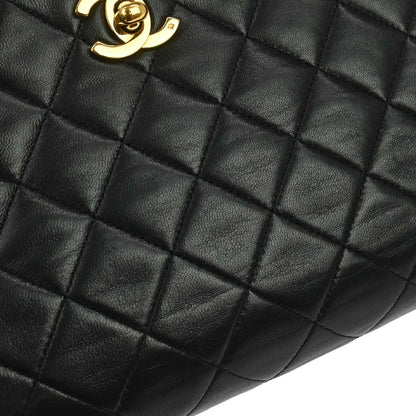 Chanel 1989-1991 Black Lambskin Turnlock Small Full Flap Shoulder Bag