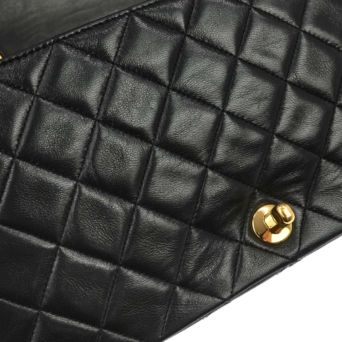 Chanel 1989-1991 Black Lambskin Turnlock Small Full Flap Shoulder Bag