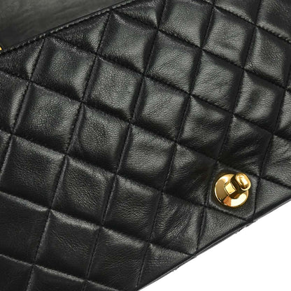Chanel 1989-1991 Black Lambskin Turnlock Small Full Flap Shoulder Bag